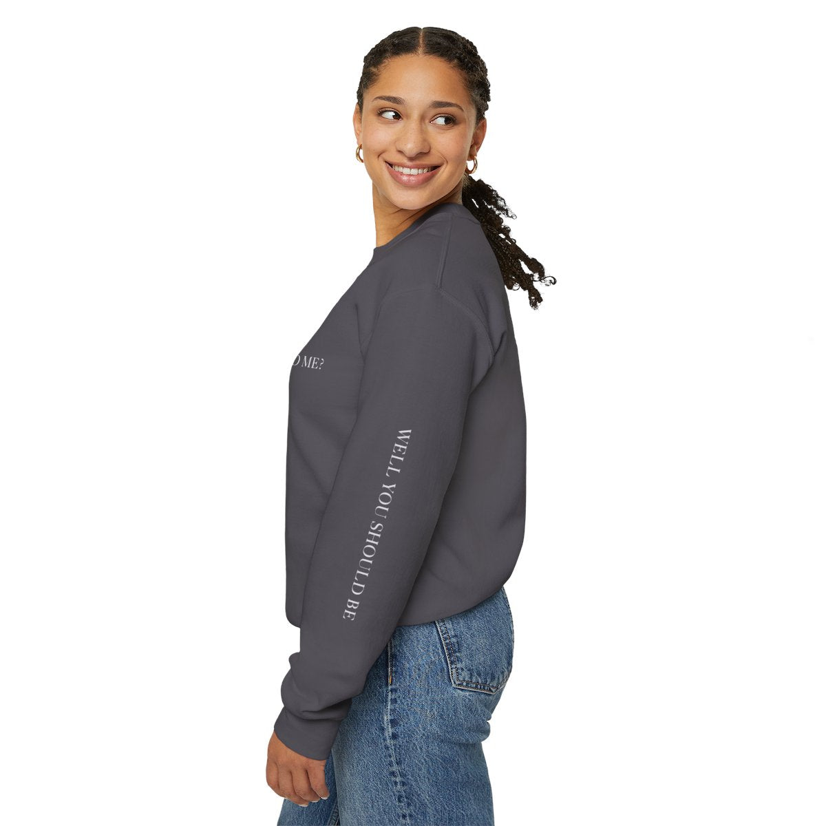 Who's Afraid Of Little Old Me? Crewneck Sweatshirt W/ Sleeve Design